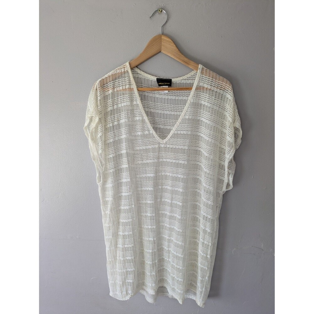 Vintage Jordan Taylor Swim Cover Mesh Cream V Neck Large Retro Beach /Pool Wear